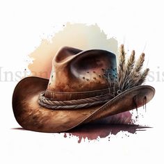 a drawing of a cowboy hat with feathers