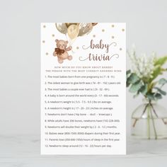 a teddy bear baby shower checklist with balloons