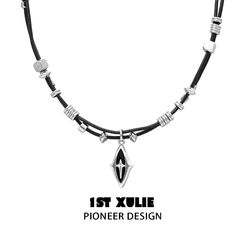 Black Mirror 18k Platinum Plated Leather Strap Necklace™ - 1ST XULIE Leather Pendant Jewelry For Gifts, Leather Jewelry With Polished Finish As A Gift, Leather Jewelry With Polished Finish For Gift, Minimalist Silver Leather Jewelry, Punk Inspired Outfits, Edgy Aesthetic, Pewter Pendant, Chic Leather, Black Mirror