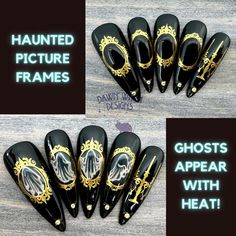 Time to brush the dust off those quarantined claws and get ready for the spookiest night of the year. Haunted Pictures, Ghost Paintings, Thermal Nails, Halloween Manicure, Long Stiletto, Halloween Nail