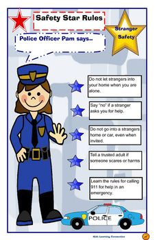 a police officer poster with the caption'safety star rules'in blue and white