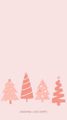 a pink christmas card with trees on it