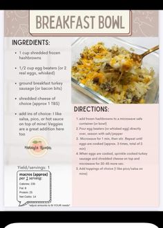 the recipe for breakfast bowl is displayed on an iphone screen, with instructions to make it