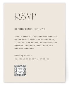 a wedding card with the word rsvp printed on it in black and white