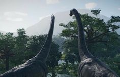 two large dinosaurs standing next to each other