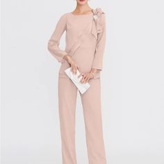 Lanting Beautiful Pant Suit For A Mother Of The Bride Or Any Special Occasion. Color Is A Light Peach, Pants And Top Are Lined. A Beautiful Rhinestone Type Broach On The Top As Shown In The Picture. Never Worn, Tags Still On This Outfit. Size 8 Pants Suits For Women Wedding Classy, Luxury Elegant Pants For Wedding, Luxury Formal Pant Set With Straight Pants, Pantsuits For Women Nordstrom, Luxury Straight Pant Set For Formal Occasions, Luxury Evening Dress Pants For Spring, Mother Of The Bride Pant Suits Lightinthebox, Luxury Fitted Pant Set For Wedding, Luxury Elegant Floor-length Pant Set