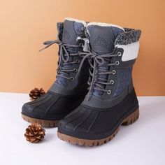 Pennysue women's outdoor snow boots With high quality and comfortable fur lining, keep your feet warm and comfortable during the cold winter months; The lace-up closure design makes it perfect for all your outfits and is easy to slip on and off. Size: 6.  Color: Gray.  Gender: female.  Age Group: adult. Warm Snow Boots, Closure Design, Waterproof Snow Boots, Mens Winter Boots, Outdoor Boots, Warm Shoes, Warm Boots, Waterproof Hiking Boots, Slip On Boots