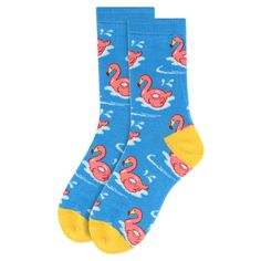 Women's Flamingo Tube Novelty Socks Blue Add Some Fun To Your Outfit With Our Novelty Socks. These Socks Are Perfect For When You Have To Maintain Being A Professional But Still Have That Burning Desire To Be Fun & Silly! These Socks Are Super Soft & Comfy. 70% Cotton, 25% Polyester, 5% Spandex Sock Size: 9-11 Shoe Size: 4-10 Machine Wash, Tumble Dry Low Imported Casual Blue Socks For Spring, Blue Cotton Socks For Summer, Casual Blue Socks For Summer, Comfortable Stretch Blue Socks, Fun Yellow Cotton Socks, Comfortable Blue Summer Socks, Comfortable Blue Socks For Summer, Fun Blue Cotton Socks, Playful Blue Cotton Socks