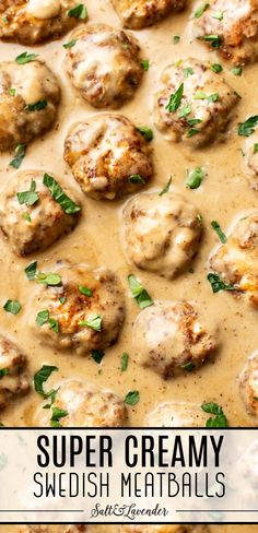 several meatballs in a cream sauce with text overlay that reads super creamy swedish meatballs Pasta In Air Fryer, Pasta In Oven, Sweetish Meatballs Recipe, Creamy Swedish Meatballs, Meatballs Homemade, Easy Swedish Meatball Recipe, Reheat Pasta, Swedish Meatball Recipe, Ikea Meatballs