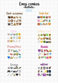 the emoji combos are all different colors and font choices for each item