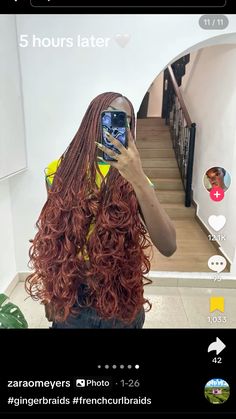 Ginger French Curls, Red French Curl Braids, French Curls, Slick Hair, Cute Box Braids, French Curl, Ginger Hair Color, Loose Braids