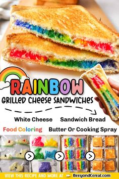 rainbow grilled cheese sandwiches with white cheese sandwich bread