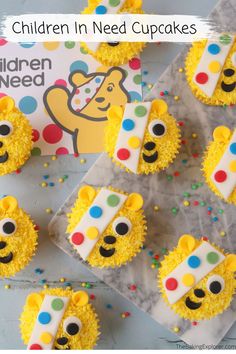 children in need cupcakes with yellow frosting