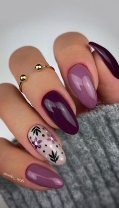 Plum Nails, Purple Nail Art, Purple Nail Designs, Shaped Nails, Cute Nail Art Designs, Purple Nail, Nail Colours, White Nail