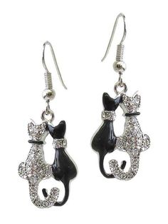 Double Cat Pendant Earrings Cat Earring, Mountain Jewelry, Black And White Cat, Earrings Pendant, Cat Pendants, Cat Necklace, Cat Earrings, Seed Bead Jewelry, Animal Jewelry