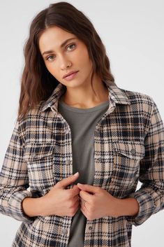 Our best-selling soft and cozy superfleece button-up that features a classic plaid print and snap closure. O'Neill Women's superfleece shirt 27.5" in length Snap up closure Plaid print Front chest pockets Saddle hemline 100% Polyester | O'Neill Women's Zuma Superleece Flannel Shirt in Brown Sugar, Size Medium, Polyester Loungewear Outfits, Spring Suit, Girl Beanie, Loungewear Dresses, Womens Wetsuit, Denim Sweater, Triangle Bralette, Top Graphic Tees, Festival Dress