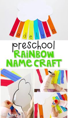 the rainbow name craft is made with colored paper and crayons to make it look like