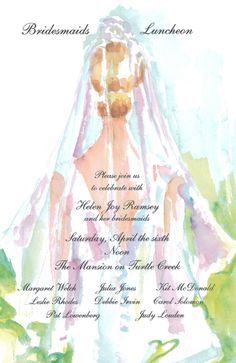 a wedding card with an image of a woman in a white dress and veil on it