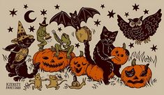 an image of halloween cats and bats