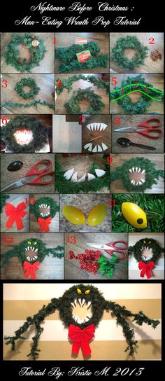 christmas wreaths made out of paper with scissors and other things to make it look like they