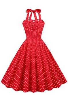 Zapaka Women Red Polka Dots 1950s Dress Retro Style Halter Vintage Dress – ZAPAKA Retro Polka Dot Dress For Vintage Fashion, Polka Dot Dresses For Retro-themed Events, 1950s Style Polka Dot Dress For Retro-themed Events, 1950s Style A-line Polka Dot Dress, 1950s Style Polka Dot Vintage Dress, Polka Dot 1950s Style Party Dress, 1950s Style Polka Dot Party Dresses, Retro Polka Dot Dresses For Party, Polka Dot Pinup Party Dress