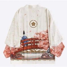 The kimono is finished with an open front and ¾ length sleeves. It features beautiful illustration which inspired by 'The Tale of Genji', a classic work of Japanese literature written by Murasaki Shikibu in the early years of the 11th century. Use coupon code <FOX15> to Save 15%. Haori Pattern, Murasaki Shikibu, The Tale Of Genji, Tale Of Genji, Harajuku Japan, Japanese Literature, Red Kimono, White Kimono, Sweet Clothes