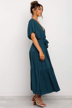 Barker Dress - Teal - Petal & Pup USA Australian Boutique, Work Party, Party Outfits, Gathered Skirt, Ruffle Sleeves, Waist Tie, Perfect Outfit, Shopping Cart, Midi Length