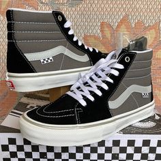 New In The Box Authentic Vans Women’s Skate Sk8-Hi Reflective Black/Grey Vn0asfccn42 Sneakers Athletic Shoes # Basketball Skateboard Vans Women, Authentic Vans, Shoes Vans, Shoes Basketball, Sneakers Athletic, Vans Black, Sk8 Hi, Womens Vans, Vans Shoes