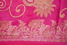 About this item Look At The Intricacy Of The Work On This Heavy Saree Which Is Fully Handmadei Embroidery . Overall Design Is So Amazing That Its Difficult To Take Your Eyes Off From This Beautiful Master Piece. Base Fabric Is Pink Color Pure Silk Over Which Antique Floral Embroidery And Dabka Work Along With Sequins Work In Combination Of Silver, Golden, Green And Red Color Is Done. The Sparkling White AD Stones Are Giving A Mesmerizing Effect To The Saree. Golden And White Glass Beads Work Is Pink Tussar Silk Embroidered Fabric For Wedding, Ceremonial Saree With Embroidered Border, Ceremonial Pink Dupatta With Zari Work, Ceremonial Silk Thread Saree, Pink Embroidered Border Dupatta For Traditional Ceremonies, Ceremonial Pink Dupatta With Pallu, Pink Dupatta With Embroidered Border For Traditional Ceremonies, Ceremonial Pink Chanderi Dupatta, Ceremonial Pink Embroidered Dupatta