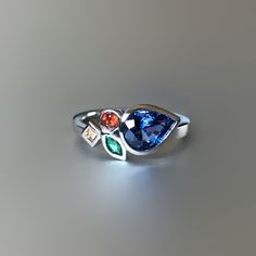 Sapphire Anniversary, Multi Gemstone Ring, Family Rings, Sterling Silver Heart Necklace, Tsavorite Garnet, Ceylon Sapphire, Orange Sapphire