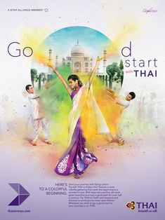 the poster for go start that shows people dancing in front of an ornate building with colorful paint