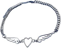 Wings Of An Angel Chain Necklace Silver Heart Chain Choker, Silver Heart-shaped Chain Choker, Casual Silver Necklace, Casual Silver Heart Necklace, Casual Party Necklaces With Adjustable Chain, Casual Metal Necklace For Party, Casual Metal Choker Necklace, Casual Silver Necklace For Party, Wings Of An Angel