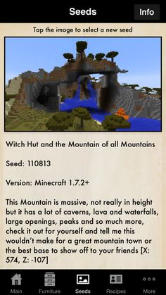 a screen shot of an old minecraft map with the text seeds info on it