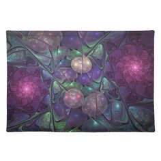 an abstract painting with flowers and leaves on a purple background pillow case, featuring the image of