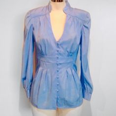 New From Bebe Stretch Silk Blouse Top Color: Periwinkle Blue Size Med Career Dress, Periwinkle Blue, Puffed Sleeves Dress, Silk Blouse, Blouse Dress, Button Downs, Puff Sleeve, Blue Dresses, Button Down Shirt