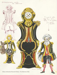 a drawing of an elaborate chair with two people standing next to it, and the caption below