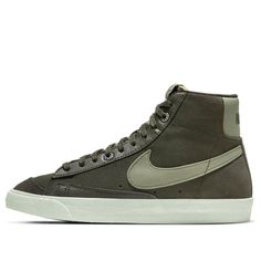 Nike Blazer Mid Olive DH4271-300 Casual Khaki Sneakers With Vulcanized Sole, Green Round Toe Sneakers For Fall, Green Fall Sneakers With Round Toe, Khaki Low-top Sneakers With Vulcanized Sole, Fall Streetwear Sneakers With Rubber Sole, Sporty Fall Sneakers For Streetwear, Sporty Streetwear Sneakers For Fall, Gray Low-top Sneakers For Fall, Casual High-top Khaki Sneakers