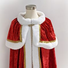 red christmas cloak victorian mrs. claus holiday winter xmas Winter Velvet Costume Outerwear, Winter Velvet Outerwear, Velvet Outerwear For Costume, White Christmas Cosplay Costume, White Christmas Costume For Costume Party, Red Velvet Outerwear For Winter, Red Velvet Winter Outerwear, Red Christmas Outerwear, Red Christmas Festive Outerwear