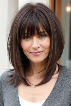 26  Hairstyles for Medium Length Hair With Bangs Over 50 Women 9 Hair With Bangs Over 50, Bangs For Women Over 50, Bangs Over 50, Medium Length With Bangs, Medium Length Hair With Bangs, Long Bob With Bangs, Light Bangs, Pixie Cut With Bangs