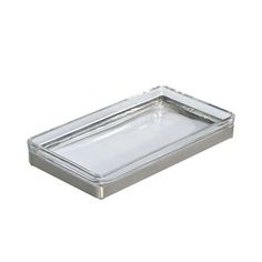 a silver tray with a clear plastic lid on the bottom, and a white background