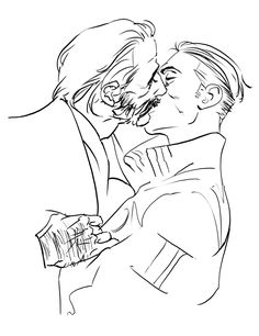 a black and white drawing of two people kissing