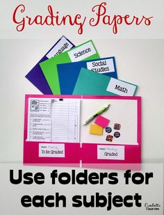 some folders with the words, use folders for each subject in this writing activity