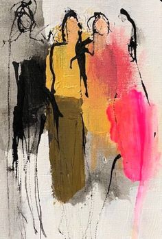 an abstract painting with two women standing next to each other