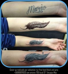 two tattoos on both arms with the words margo written in black and grey ink