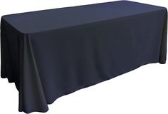 a black table cloth on top of a white table with a blue cover over it