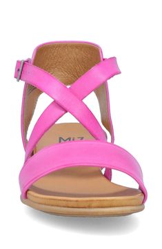 Buttery soft leather straps secure your foot in a contemporary sandal fitted with a cushy footbed for effortless, all-day wear. 1" heel (size 8.5) 3" strap height Adjustable strap with buckle closure Cushioned footbed Leather upper and lining/synthetic sole Made in Portugal Women's Shoes Miz Mooz Sandals, Miz Mooz, Slingback Shoes, Fuchsia Color, Black Leather Shoes, Yellow Leather, Leather Shoes Woman, Gold Leather, Leather Fabric