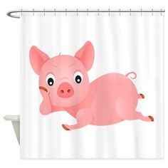 a pink pig is laying down on the floor shower curtain bathroom decor set, 72x72 inches