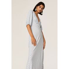 Blue and white check printed crepe (100% Viscose). Hourglass. Short sleeves. V-neckline. Side zipper closure. Imported. Gingham Check, Rent The Runway, Closet Designs, Side Zipper, Gingham, Spice Things Up, Checks, Short Sleeves, Zipper