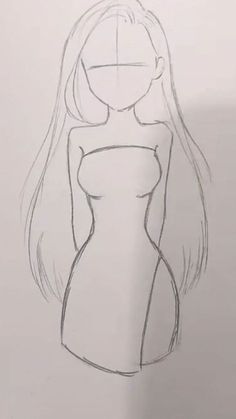 a drawing of a woman's body in the shape of a dress with long hair