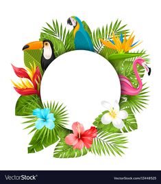 tropical wreath with birds and flowers